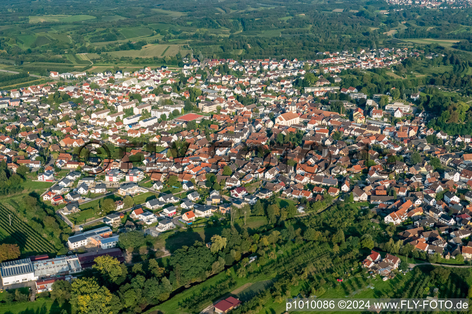 Drone image of Renchen in the state Baden-Wuerttemberg, Germany