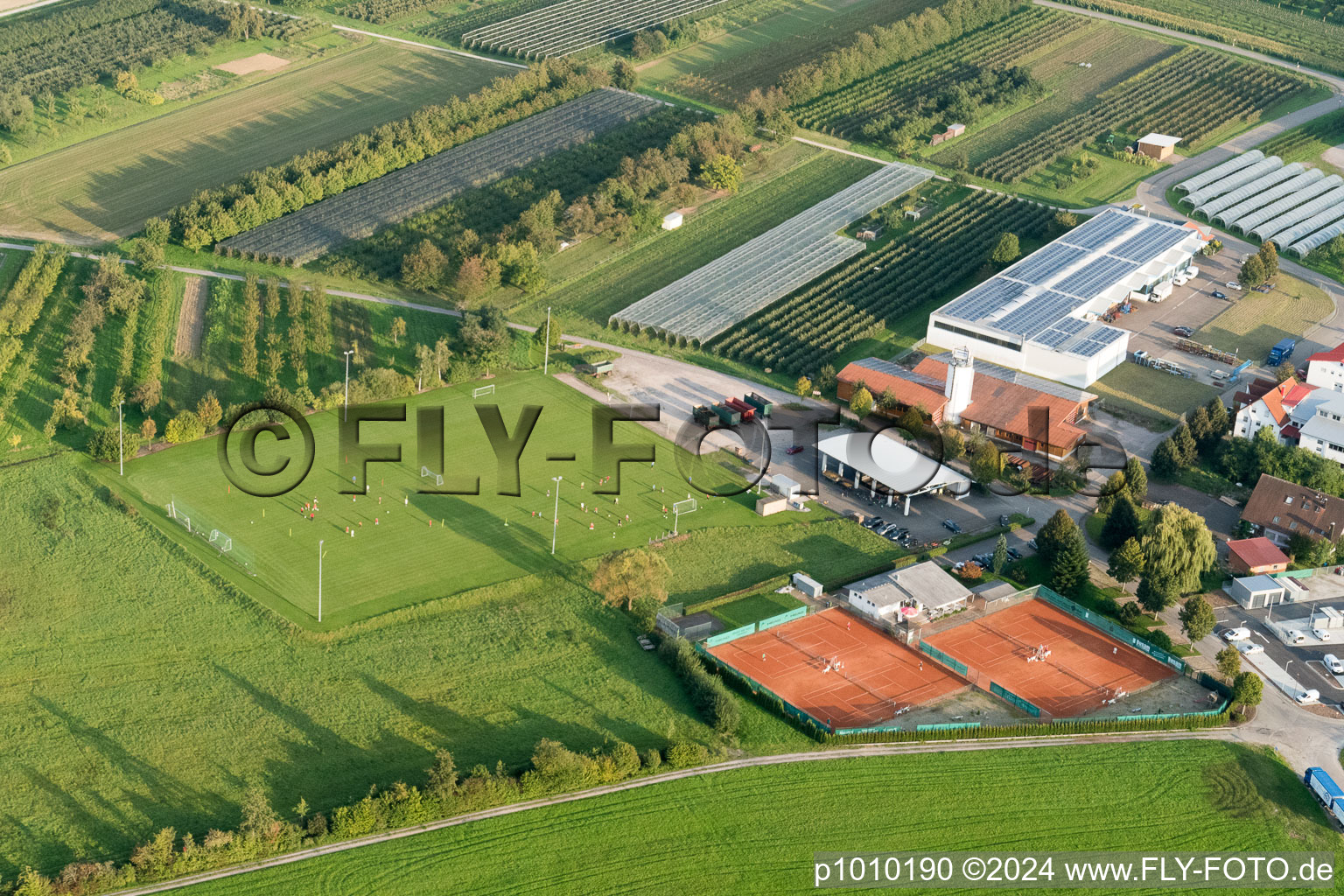 Aerial view of Sports field in Nussbach in the state Baden-Wuerttemberg, Germany