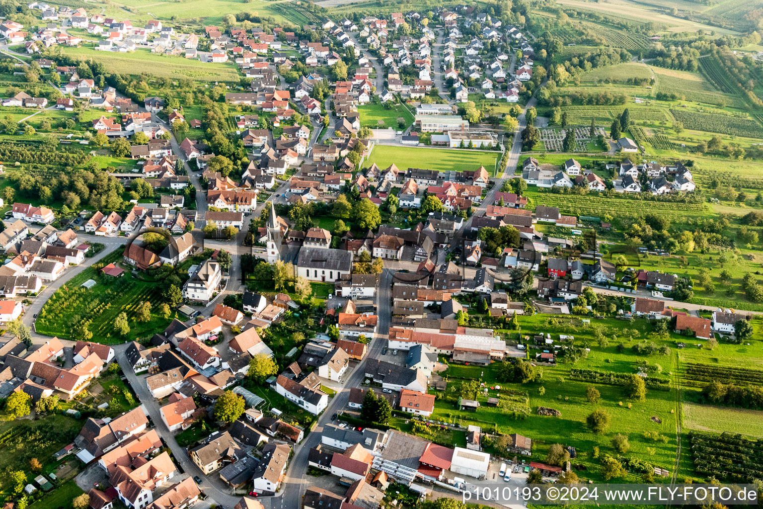 Village - view on the edge of agricultural fields and farmland in the district Nussbach in Oberkirch in the state Baden-Wurttemberg, Germany