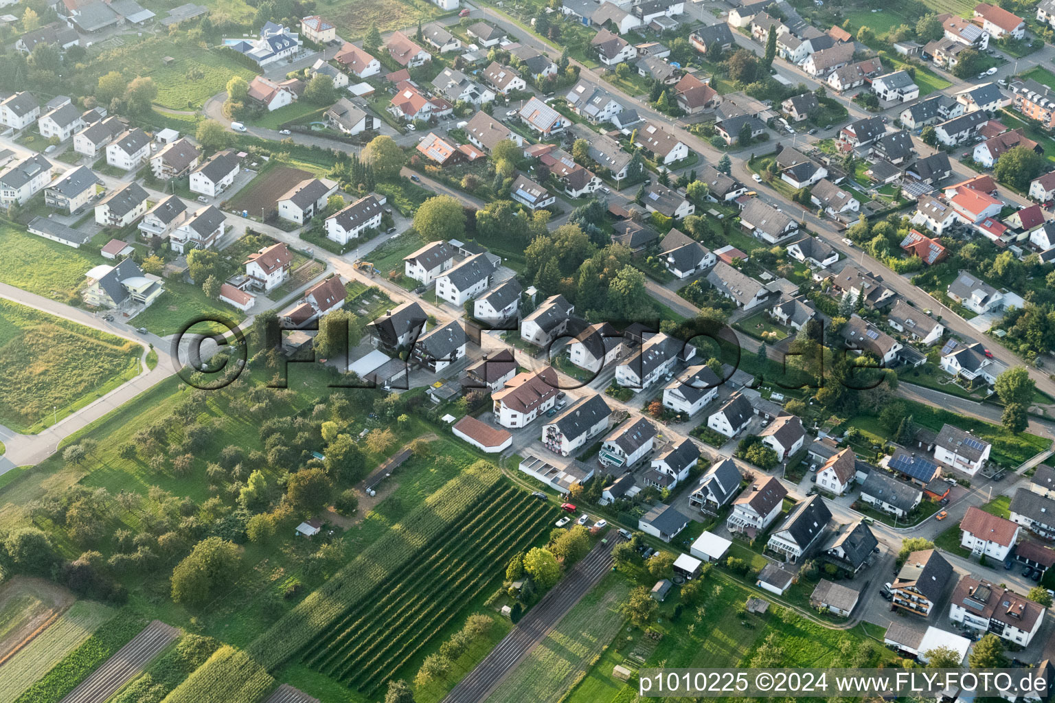 Runzweg in the district Urloffen in Appenweier in the state Baden-Wuerttemberg, Germany seen from above