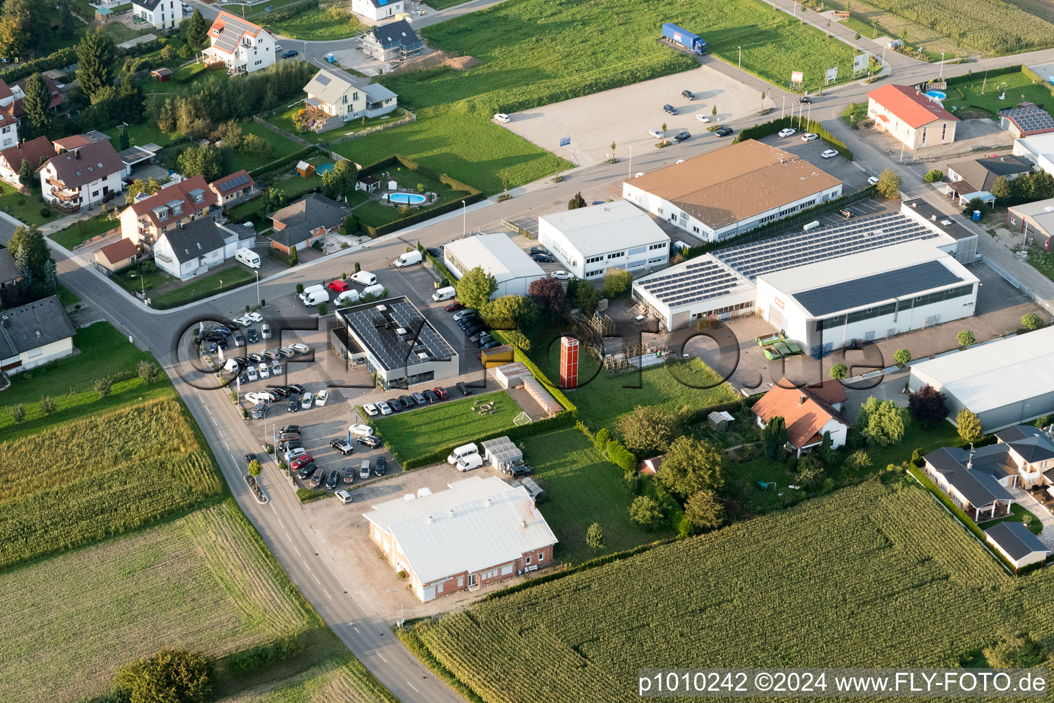 Aerial view of Südstrasse commercial area in the district Urloffen in Appenweier in the state Baden-Wuerttemberg, Germany