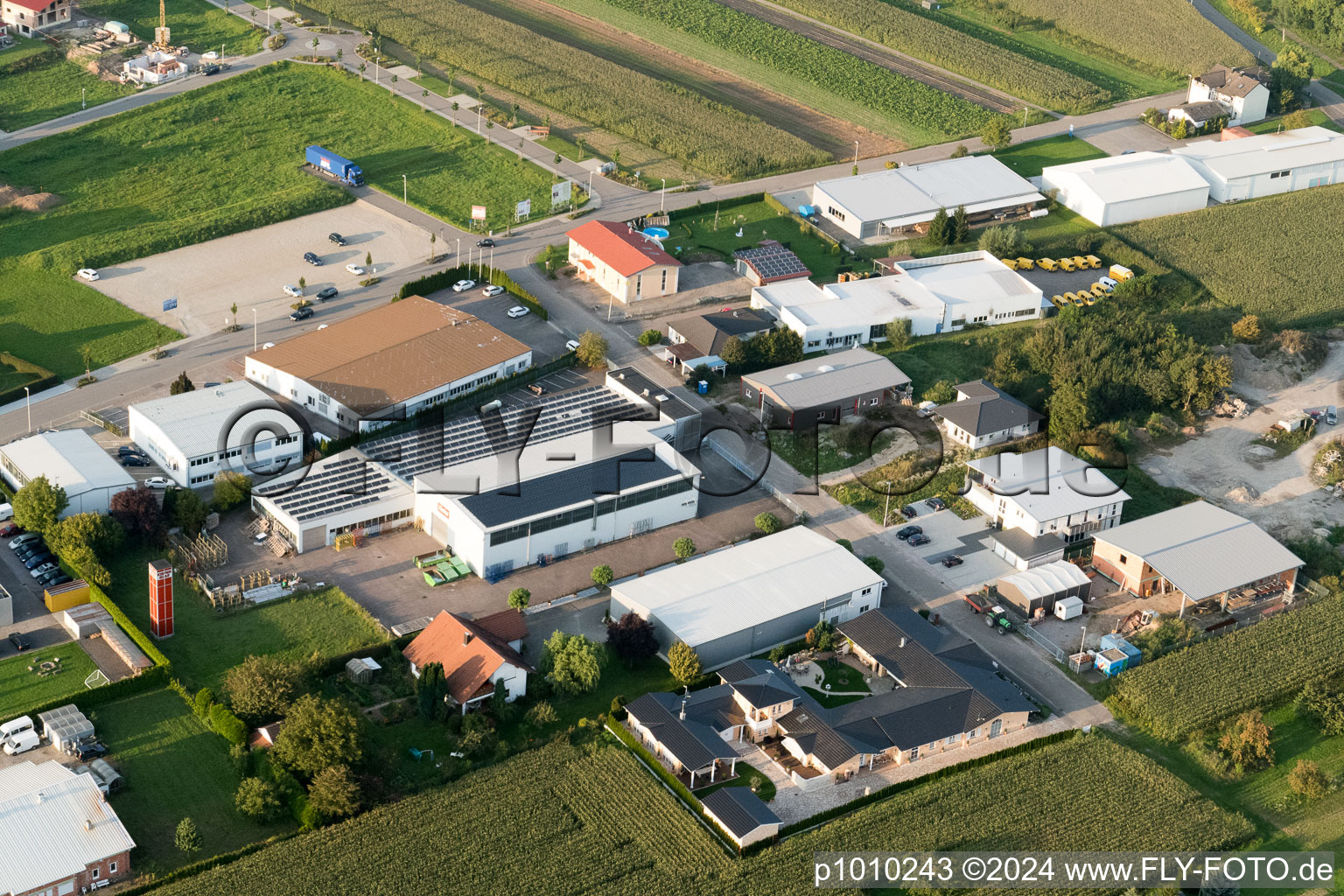 Aerial photograpy of Südstrasse commercial area in the district Urloffen in Appenweier in the state Baden-Wuerttemberg, Germany