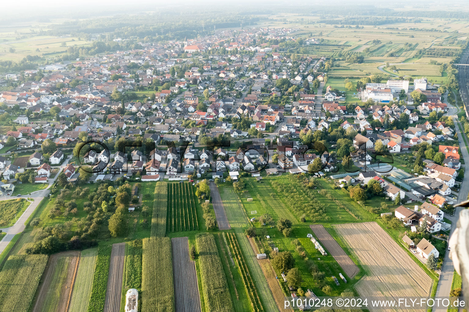 Runzweg in the district Urloffen in Appenweier in the state Baden-Wuerttemberg, Germany from the plane