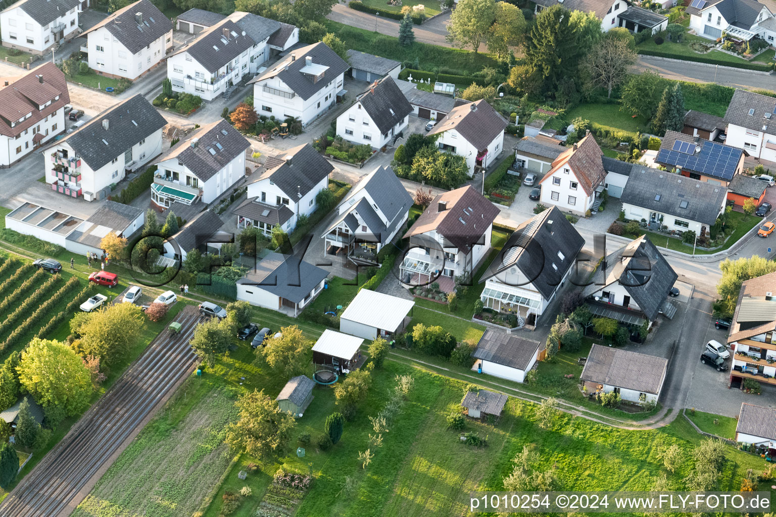 Runzweg in the district Urloffen in Appenweier in the state Baden-Wuerttemberg, Germany viewn from the air