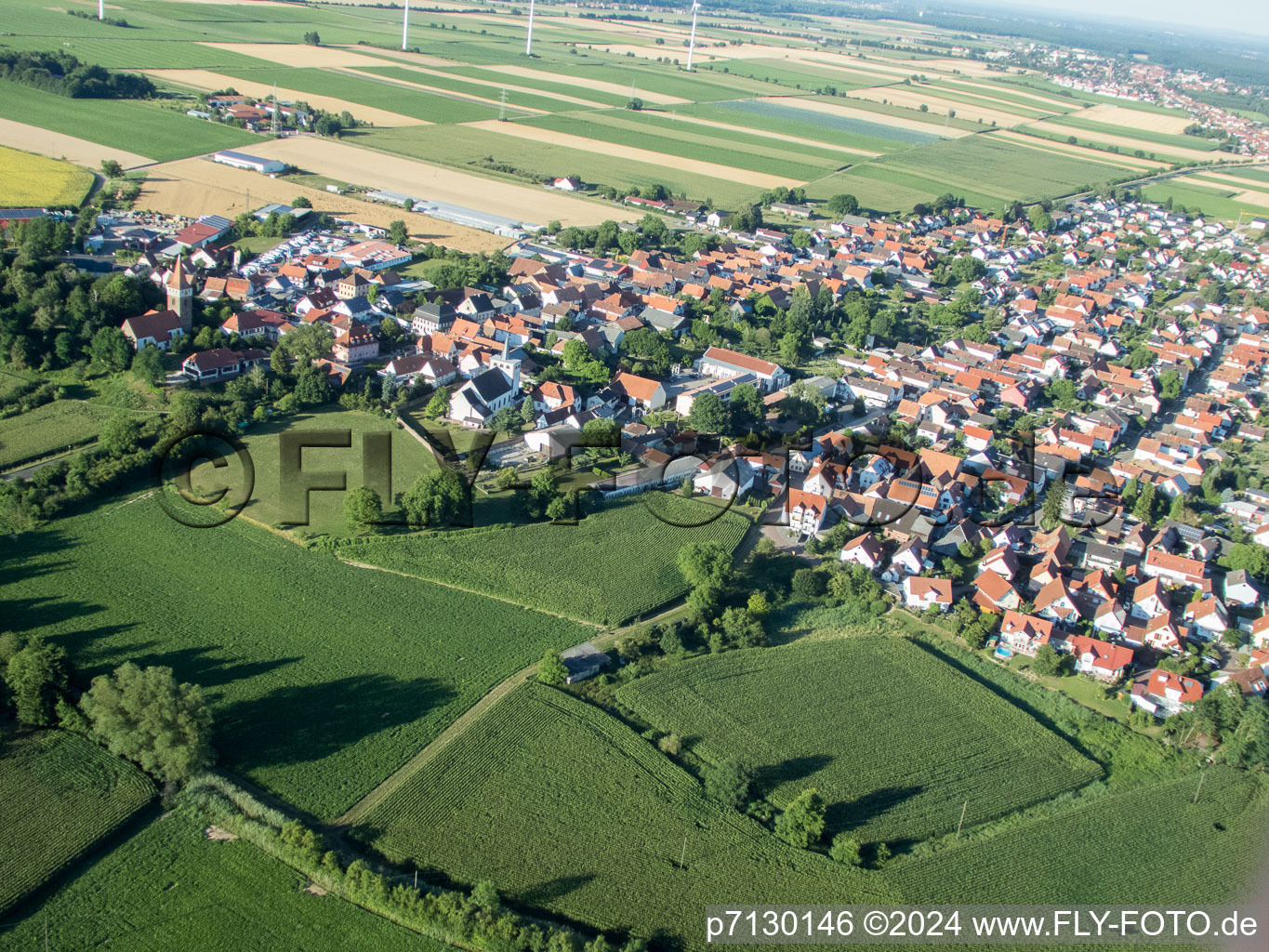 Minfeld in the state Rhineland-Palatinate, Germany from a drone