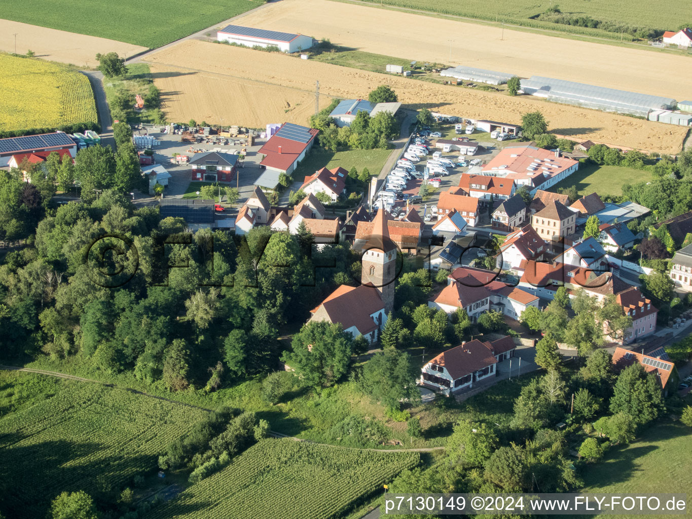 Aerial view of Minfeld in the state Rhineland-Palatinate, Germany