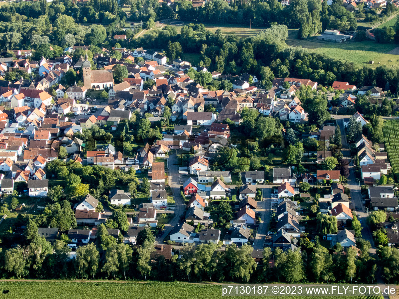 Drone image of District Billigheim in Billigheim-Ingenheim in the state Rhineland-Palatinate, Germany