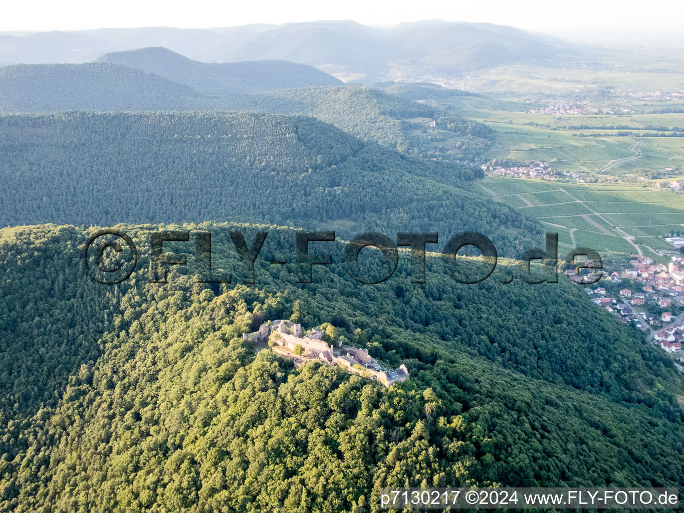 Aerial view of Madenburg in Eschbach in the state Rhineland-Palatinate, Germany