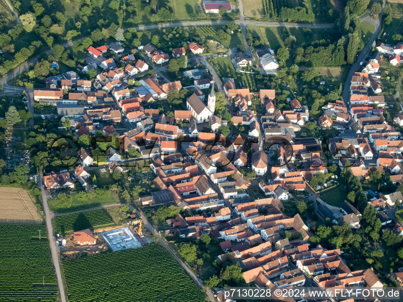 Göcklingen in the state Rhineland-Palatinate, Germany seen from above