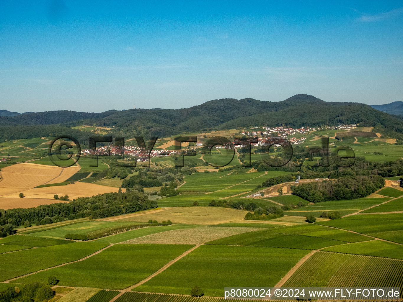 District Gleiszellen in Gleiszellen-Gleishorbach in the state Rhineland-Palatinate, Germany seen from a drone