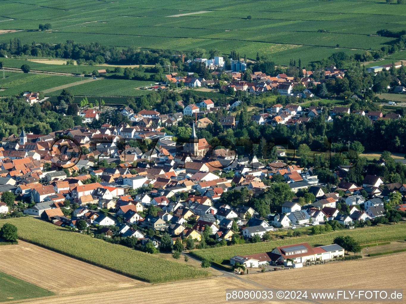 District Mühlhofen in Billigheim-Ingenheim in the state Rhineland-Palatinate, Germany viewn from the air