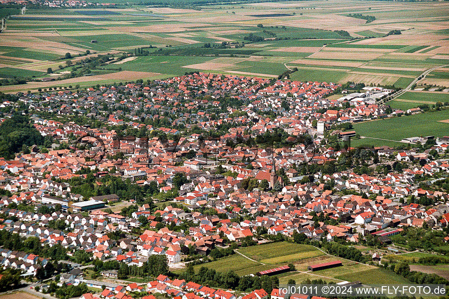 Aerial view of From the west in Rülzheim in the state Rhineland-Palatinate, Germany