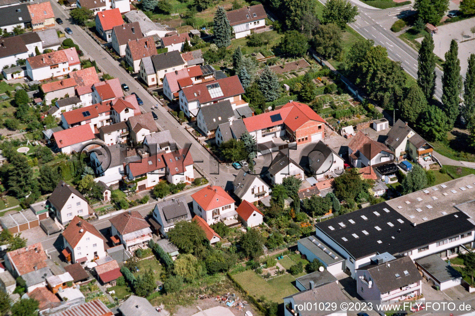 Aerial view of Südendstrasse Lindenstr in Kandel in the state Rhineland-Palatinate, Germany