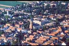 Aerial view of St. George's Church from the balloon in Kandel in the state Rhineland-Palatinate, Germany