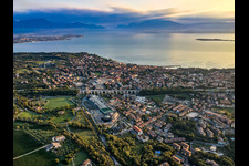 Railway viaduct Viadotto ferroviario di Desenzano on Lake Garda, Complesso Commerciale Le Vele in Desenzano del Garda in the state Brescia, Italy