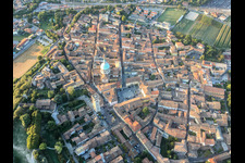 Aerial photograpy of Basilica of San Giovanni Battista in Lonato del Garda in the state Brescia, Italy