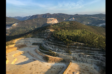 Aerial view of Cava Italcementi limestone quarry in Mazzano in the state Brescia, Italy