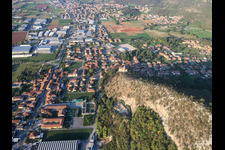 Aerial view of Church of Santa Giulia in Paitone in the state Brescia, Italy
