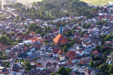 Market Square and St. Bartholomew's Church in Wesselburen in the state Schleswig Holstein, Germany