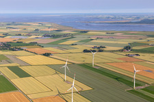 Wind farms off the Eider estuary in the district Schülper Altensiel in Schülp in the state Schleswig Holstein, Germany