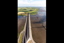 Aerial photograpy of Lockage of the Eider-Sperrwerk in Wesselburenerkoog in the state Schleswig-Holstein