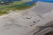 Coastline on the sandy beach of North Sea in Sankt Peter-Ording in the state Schleswig-Holstein, Germany