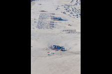 Aerial photograpy of Coastline on the sandy beach of North Sea in Sankt Peter-Ording in the state Schleswig-Holstein, Germany