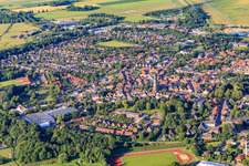 City overview from the southwest in Tönning in the state Schleswig Holstein, Germany