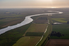 Aerial view of Eider loop between Dithmarschen and North Friesland in the district Dahrenwurth in Lehe in the state Schleswig Holstein, Germany
