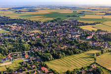 Village view from the north with goose market and church in the district Amt Kirchspielslandgemeinde Lunden in Lunden in the state Schleswig Holstein, Germany