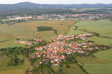 Aerial view of Town View of the streets and houses of the residential areas in Wahlwinkel in the state Thuringia, Germany