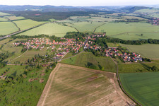 Village view on the edge of agricultural fields and land in Laucha in the state Thuringia, Germany