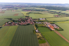 Village view on the edge of agricultural fields and land in Warza in the state Thuringia, Germany