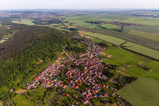 Aerial photograpy of Town View of the streets and houses of the residential areas in Seebergen in the state Thuringia, Germany
