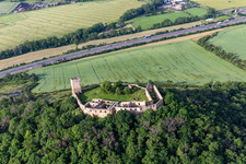Gleichen Castle in the district Wandersleben in Drei Gleichen in the state Thuringia, Germany from the plane
