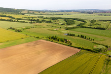 Oblique view of Grounds of the Golf course at " Drei Gleichen Muehlberg e.V. " in Muehlberg in the state Thuringia, Germany