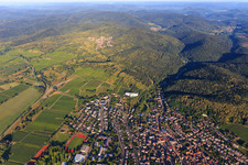 City view on the edge of the Palatinate Forest from the east in Bad Bergzabern in the state Rhineland-Palatinate, Germany