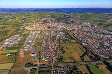 City overview from the east, beyond the A65 in the district Queichheim in Landau in der Pfalz in the state Rhineland-Palatinate, Germany