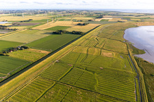Aerial view of Dithmarscher Eider Foreland in Wesselburenerkoog in the state Schleswig Holstein, Germany