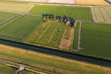 Aerial view of Schülpersieler Street in the district Schülperweide in Wesselburenerkoog in the state Schleswig Holstein, Germany