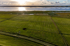 Aerial photograpy of Dithmarscher Eider Foreland in the district Schülper Neuensiel in Wesselburenerkoog in the state Schleswig Holstein, Germany