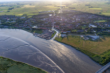 Aerial view of Eider Bridge at Tönning in Tönning in the state Schleswig Holstein, Germany