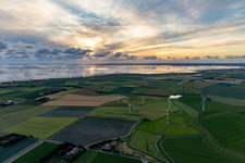 Wadden Sea of North Sea Coast with Windpark in Hedwigenkoog in the state Schleswig-Holstein, Germany