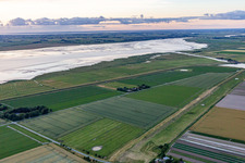 Schülpersieler Street in the district Schülperweide in Wesselburenerkoog in the state Schleswig Holstein, Germany from a drone