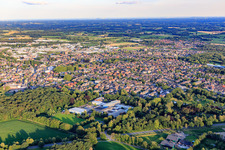 View of the town from the north with comprehensive school Rhede in the district Altrhede in Rhede in the state North Rhine-Westphalia, Germany