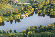 Aerial view of Pröbstingsee in the district Hoxfeld in Borken in the state North Rhine-Westphalia, Germany