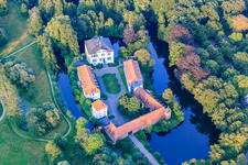 Aerial photograpy of Pröbsting Castle on the Bochholter Aa in the district Hoxfeld in Borken in the state North Rhine-Westphalia, Germany