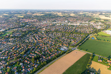 City view from the southwest beyond the B525 in the district Coesfeld-Stadt in Coesfeld in the state North Rhine-Westphalia, Germany
