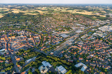 Aerial view of Town View of the streets and houses of the residential areas in Coesfeld in the state North Rhine-Westphalia, Germany