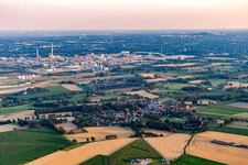 Village view from the north, with the Marl chemical park in the background in the district Lippramsdorf in Haltern am See in the state North Rhine-Westphalia, Germany